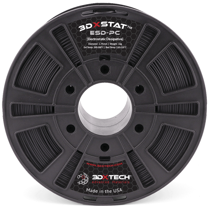 3DXTech 3DXSTAT ESD-PC electrostatic dissipative polycarbonate 1.75mm black filament spool 750g