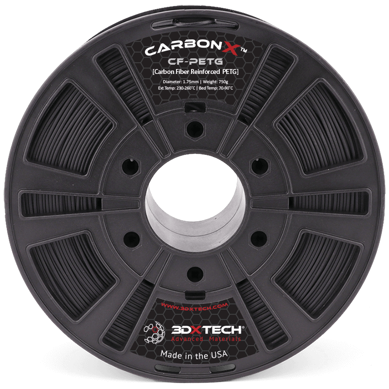 3DXTech CarbonX PETG+CF carbon fiber reinforced PETG 1.75mm black filament spool 750g
