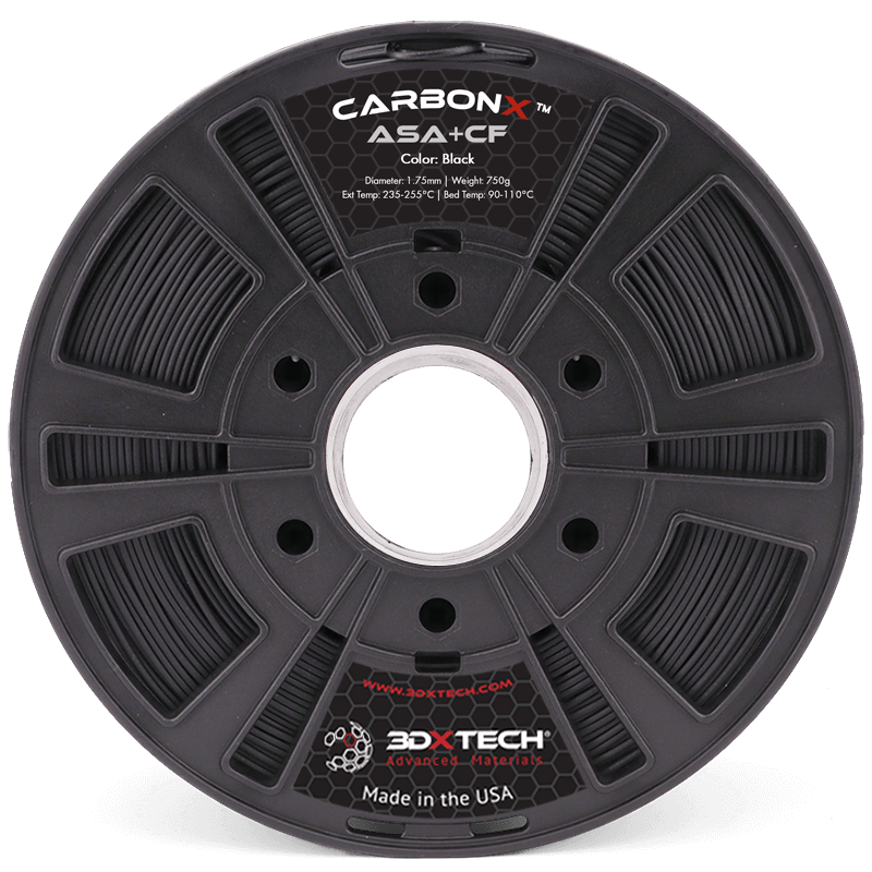 3DXTech CarbonX ASA+CF UV-stable carbon fiber reinforced ASA 1.75mm black filament spool 750g