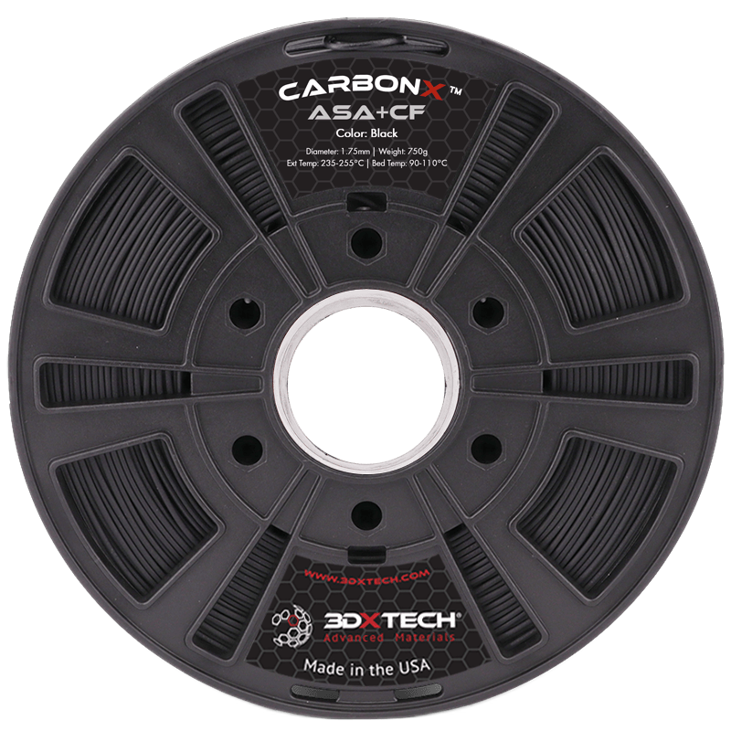 3DXTech CarbonX ASA+CF 750g black spool — carbon fiber reinforced UV-stable ASA filament