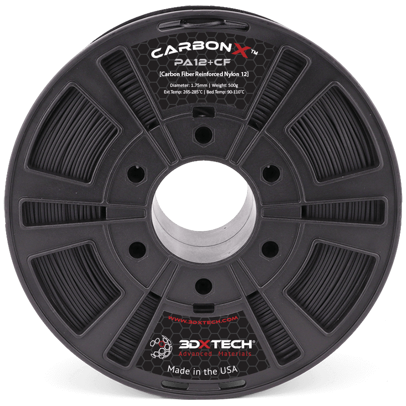 3DXTech CarbonX Nylon 12+CF carbon fiber reinforced Nylon 12 1.75mm black filament spool 500g