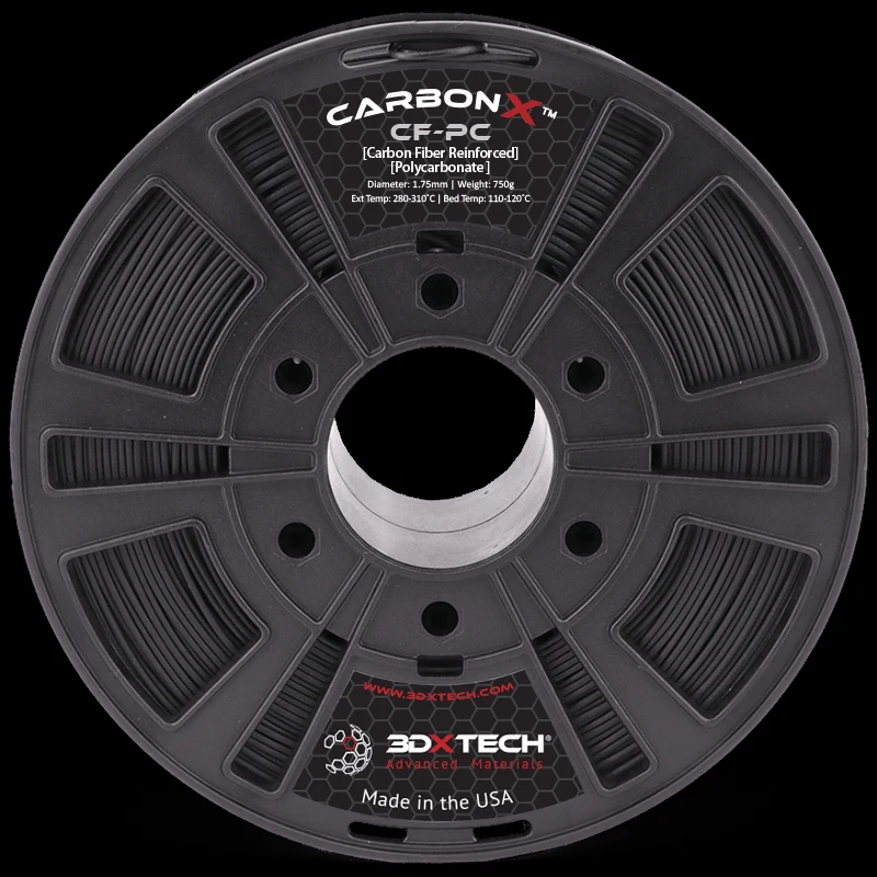 3DXTech CarbonX PC+CF carbon-fiber polycarbonate filament spool, 750 g black