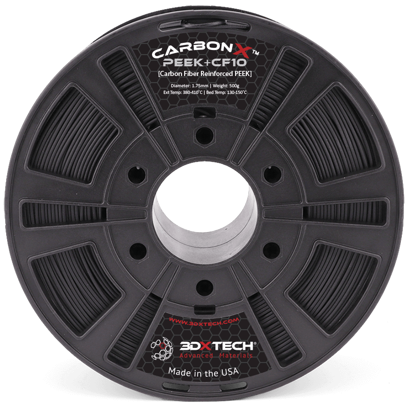 3DXTech CarbonX PEEK+CF10 carbon fiber reinforced PEEK 1.75mm black filament spool 500g