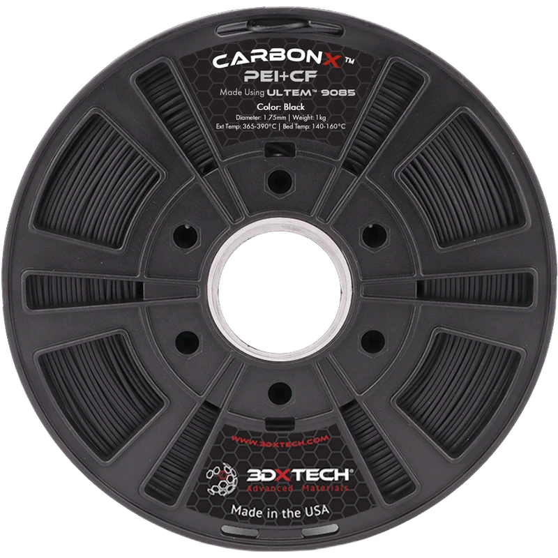 3DXTech CarbonX PEI 9085+CF carbon-fiber ULTEM 9085 filament spool in matte black, 1.75 mm
