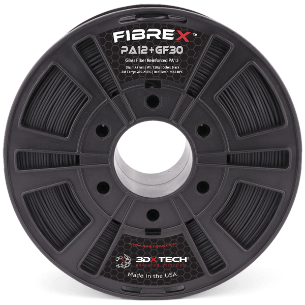 3DXTech FibreX Nylon 12+GF30 glass fiber reinforced Nylon 12 1.75mm filament spool 750g
