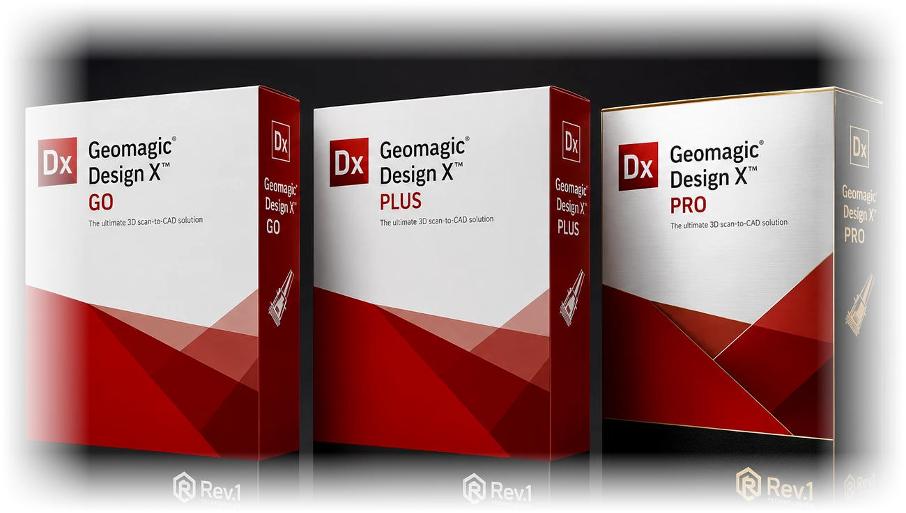 Geomagic Design X — GO, PLUS and PRO editions, supplied by Rev1 Technologies