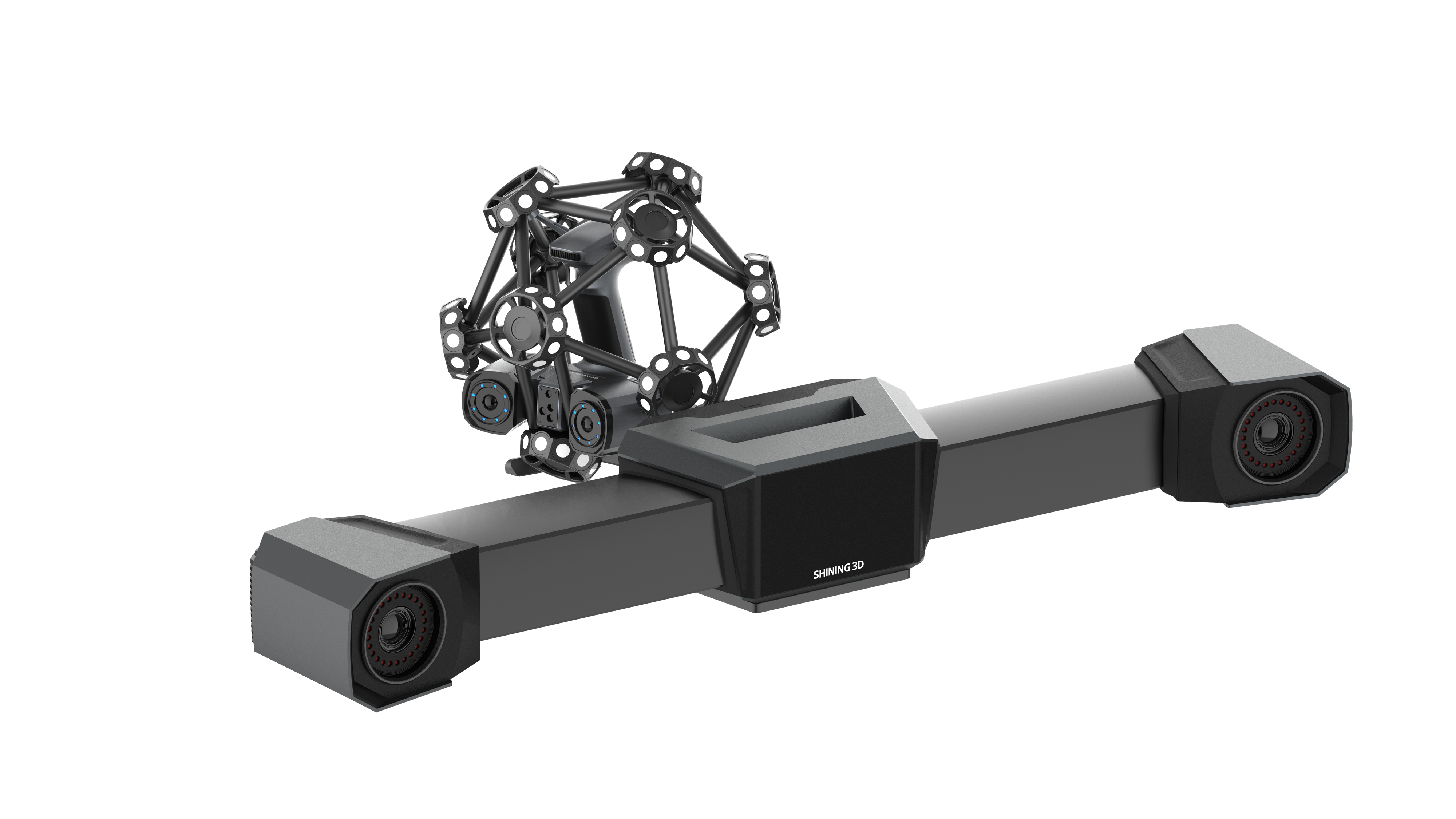 FreeScan Trak ProW+ FreeTrak W tracker bar with the TE25W marker-frame scanner mounted on top