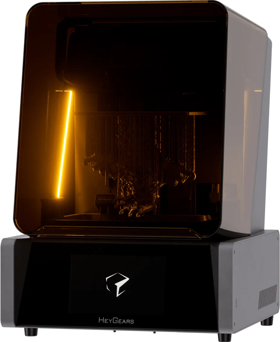 HeyGears UltraCraft Reflex printer glowing during a print