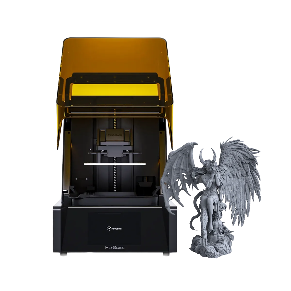HeyGears UltraCraft Reflex resin 3D printer with printed figurine