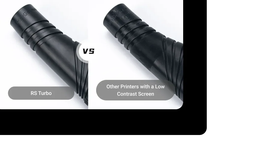 Smooth defect-free printed surface comparison - RS Turbo versus printers with a low-contrast screen