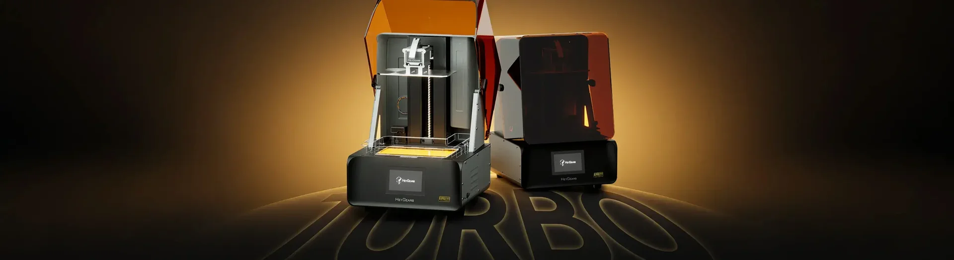 HeyGears UltraCraft Reflex RS Turbo launch banner - Turbo printer with amber hood beside RS sibling