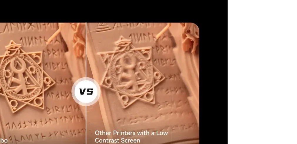 Printed miniature comparison - sharper details from the RS Turbo Amber Screen versus low-contrast screens