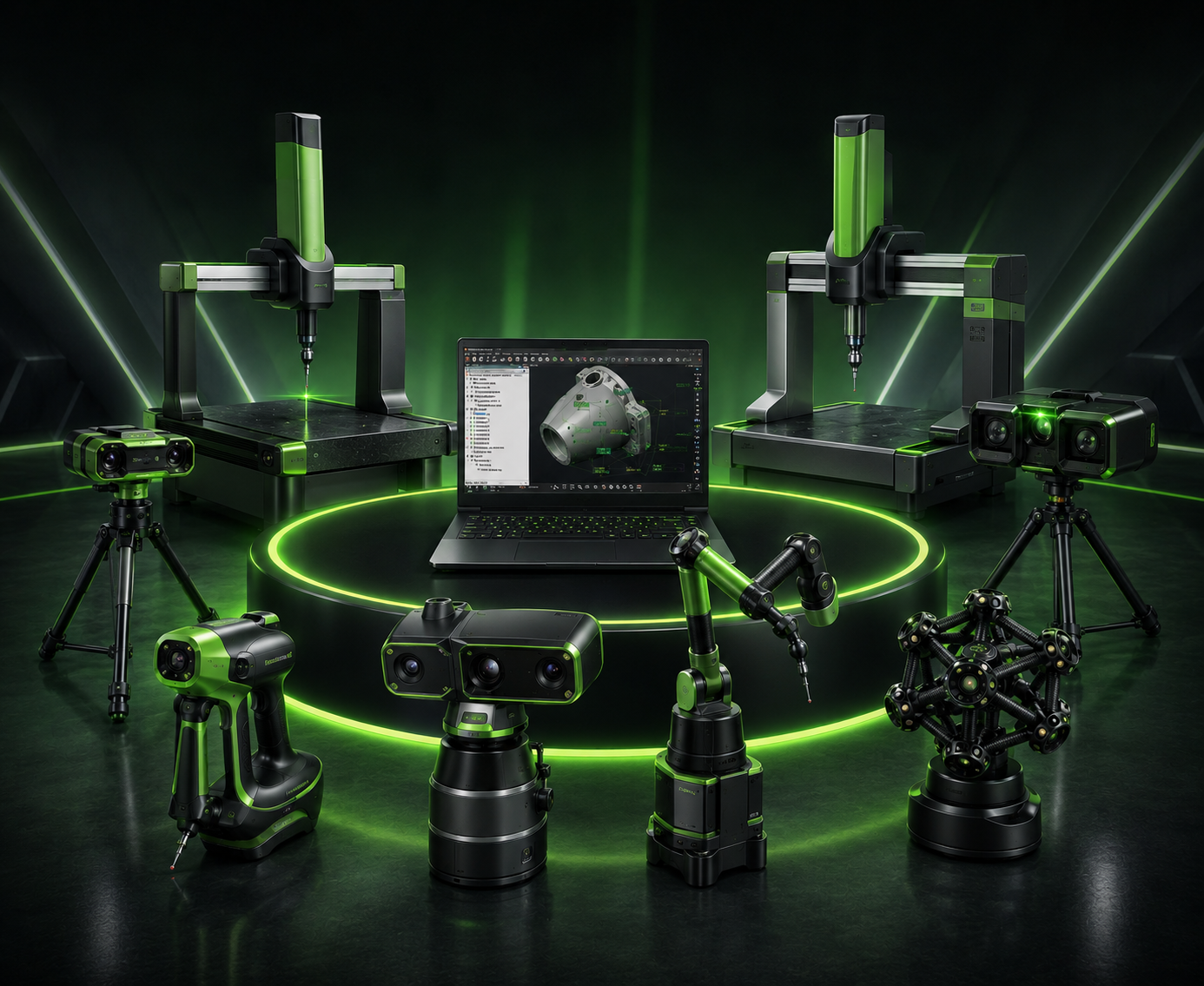 PolyWorks Inspector at the hub of every metrology device — CMM, arm, tracker, scanner, gauge