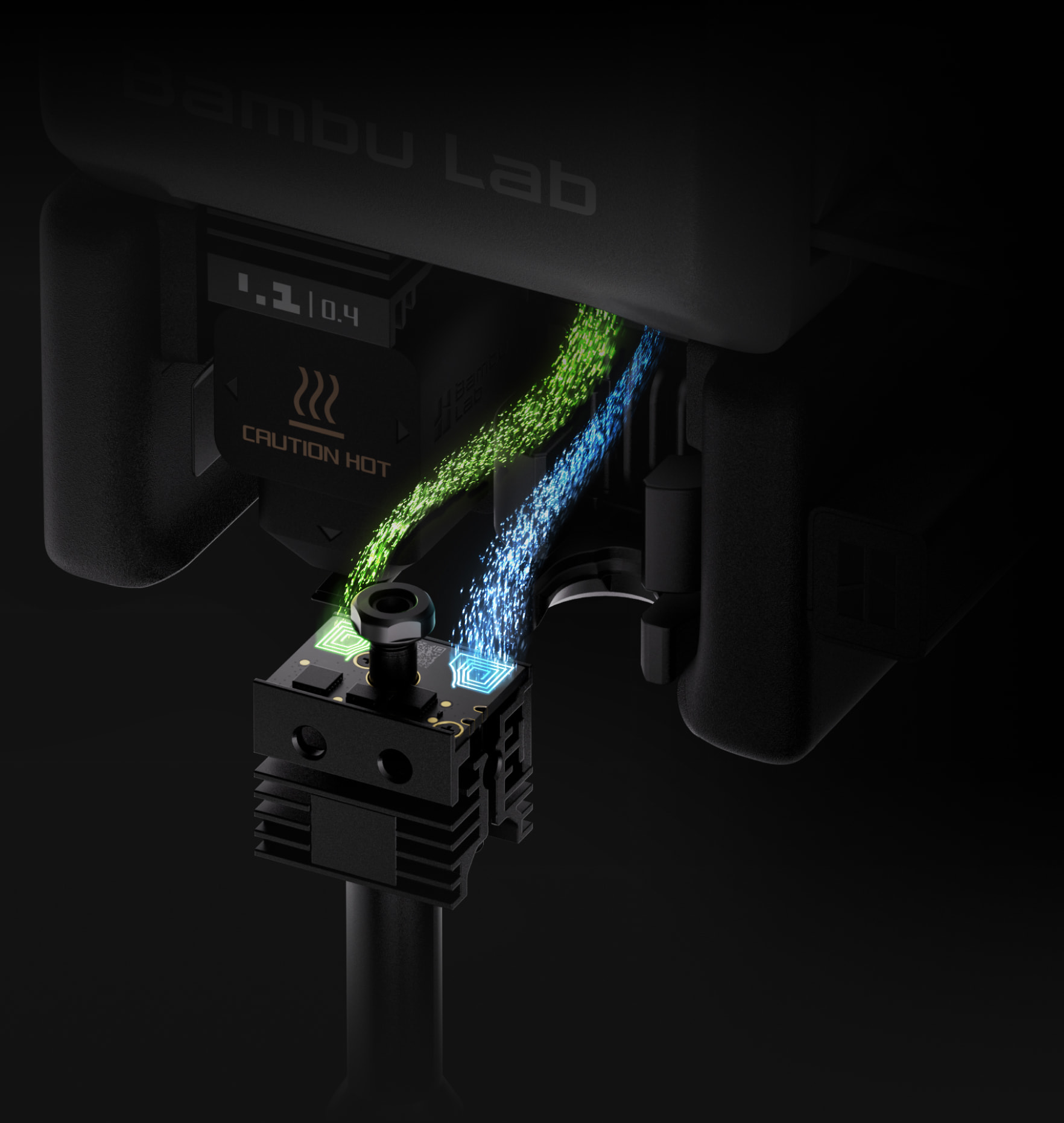 Vortek hotend contactless design — no metal pins, wireless temperature sync, induction heating