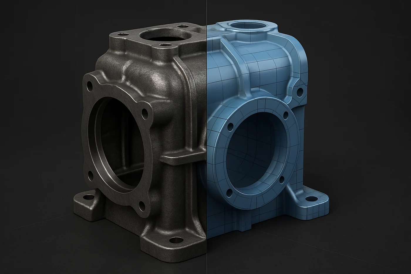 Industrial gearbox housing digitized by Rev1 Technologies using structured-light capture